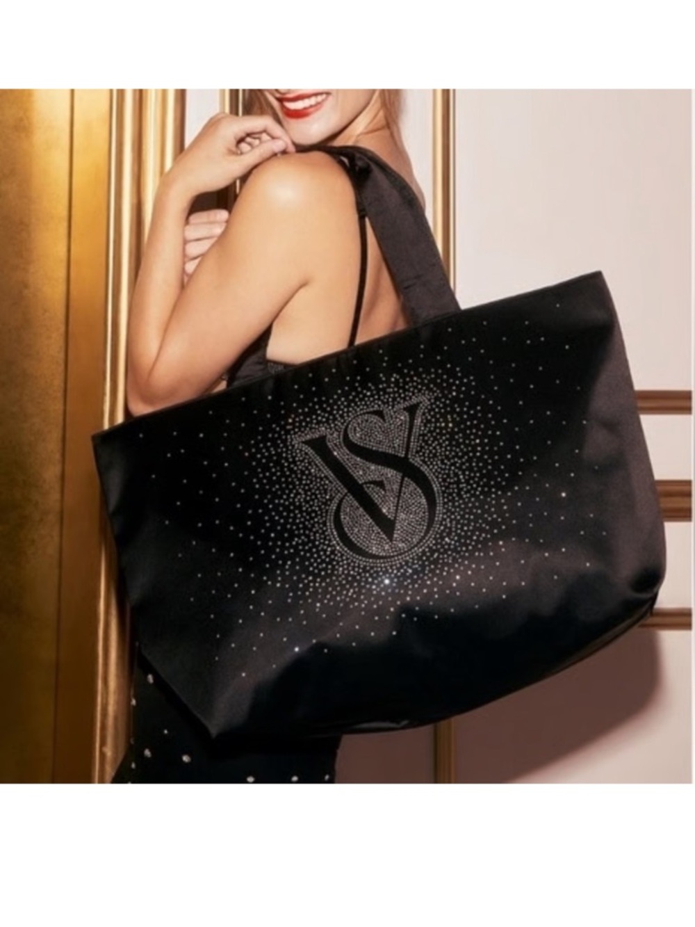 Victoria's Secret Black Rhinestone Signature Tote